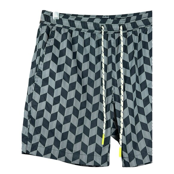 Psycho Bunny Swim Trunks Men S Geometric Black White Drawstring Lined Shorts - Picture 3 of 10